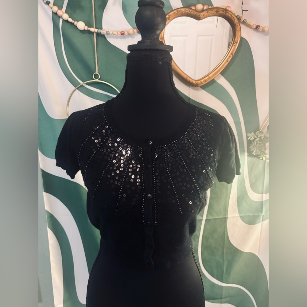 dELiA*s Black Sequin Button Down Shirt - Picture 4 of 5